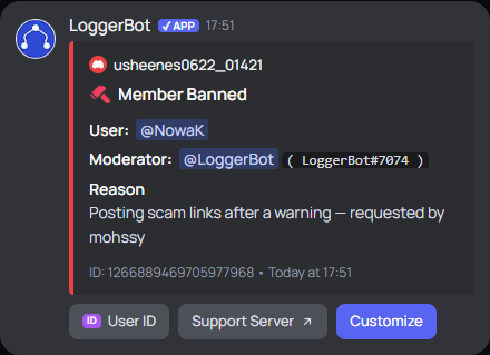 Member Banned log embed