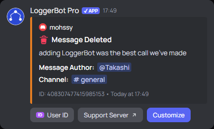 Message Deleted log embed