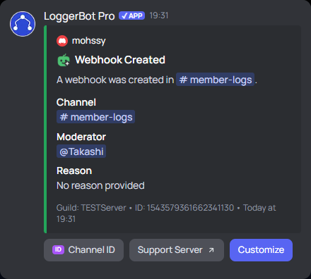 Webhook Created log